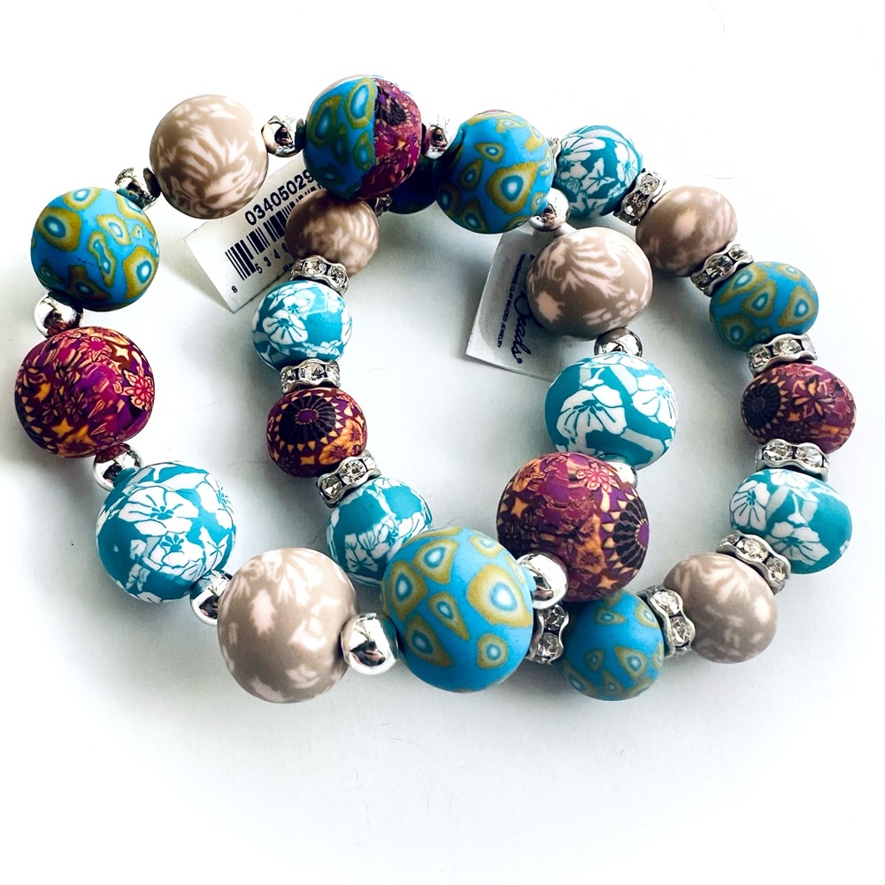 Viva Beads Chunky Silver Clay Handmade Set of Two Bracelets NWT
